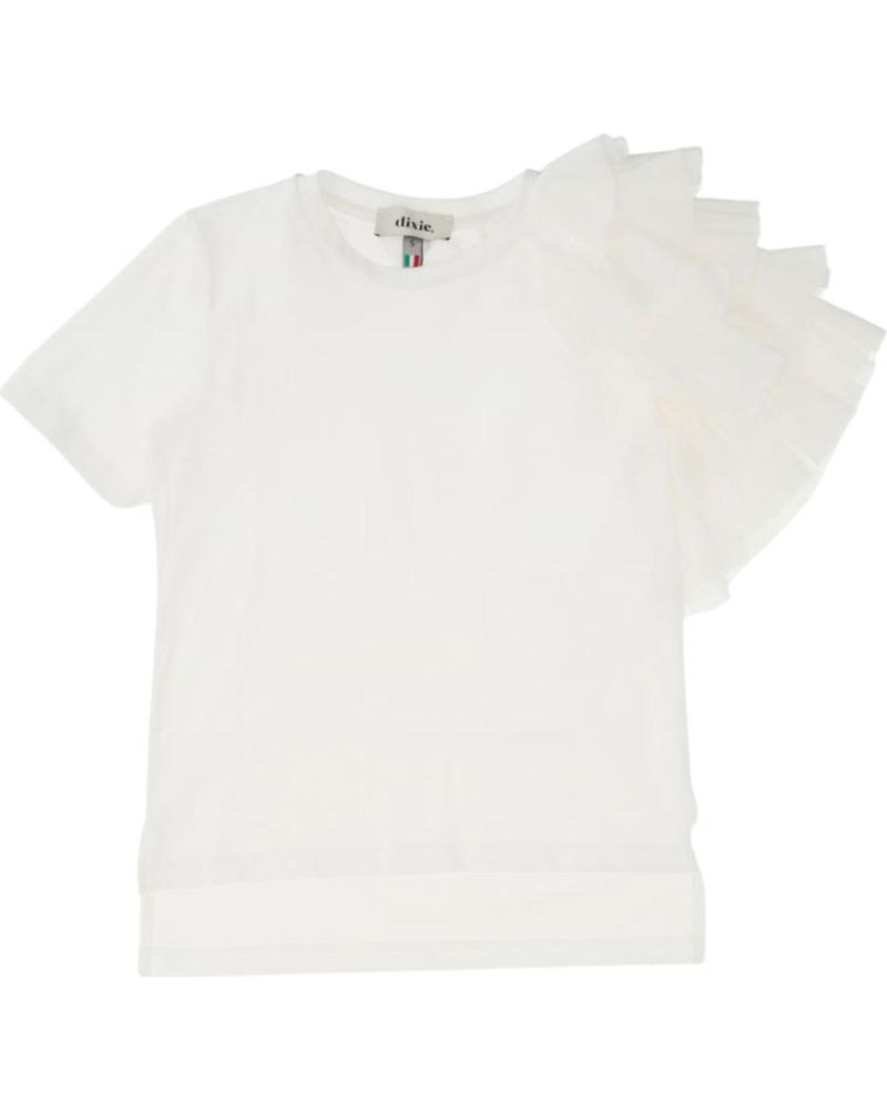 DIXIE WEISSES KURZARM-T-SHIRT MIT RÜSCHEN - MODELL MBD13102 100% BAUMWOLLE BLANCO