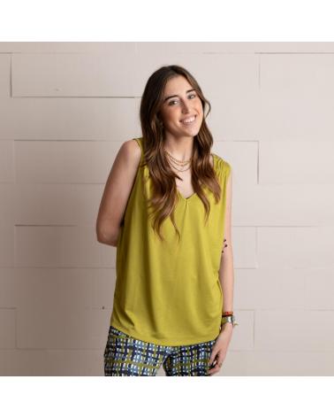 WHY NOT COLLECTION W124639 - TOP WITH RUCHED STRAPS LIME LIMA