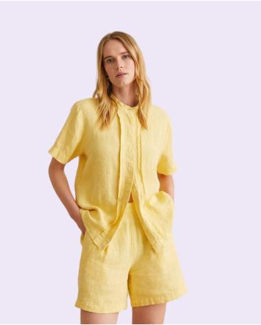 CAMICIA IN LINO GIALLA YERSE CON COLLO ALLA COREANA - RIF. 4089044 AMARILLO