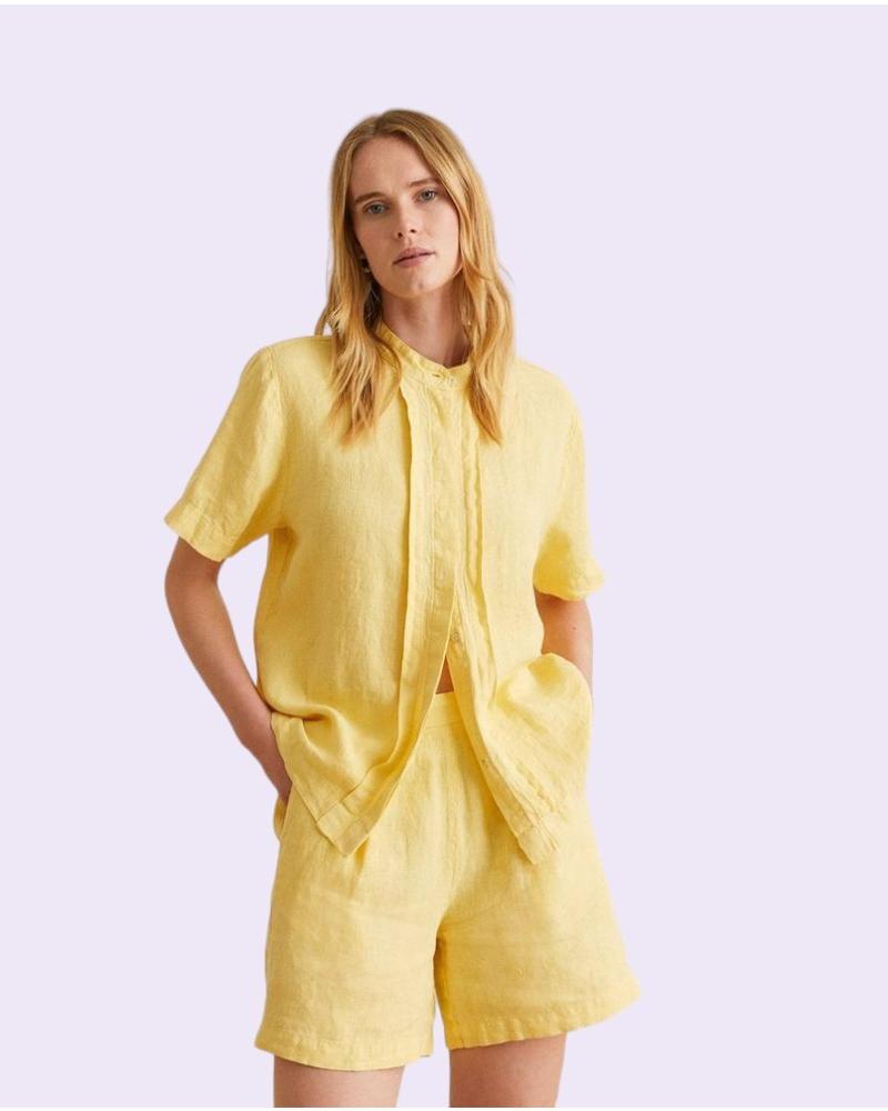 YERSE CAMISA DE LINO AMARILLA CON CUELLO MAO - REF. 4089044 AMARILLO