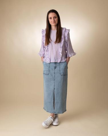 CAMICIA YERSE A RIGHE CON MANICHE 3/4 - VIOLA (MOD. 40866273) MORADO