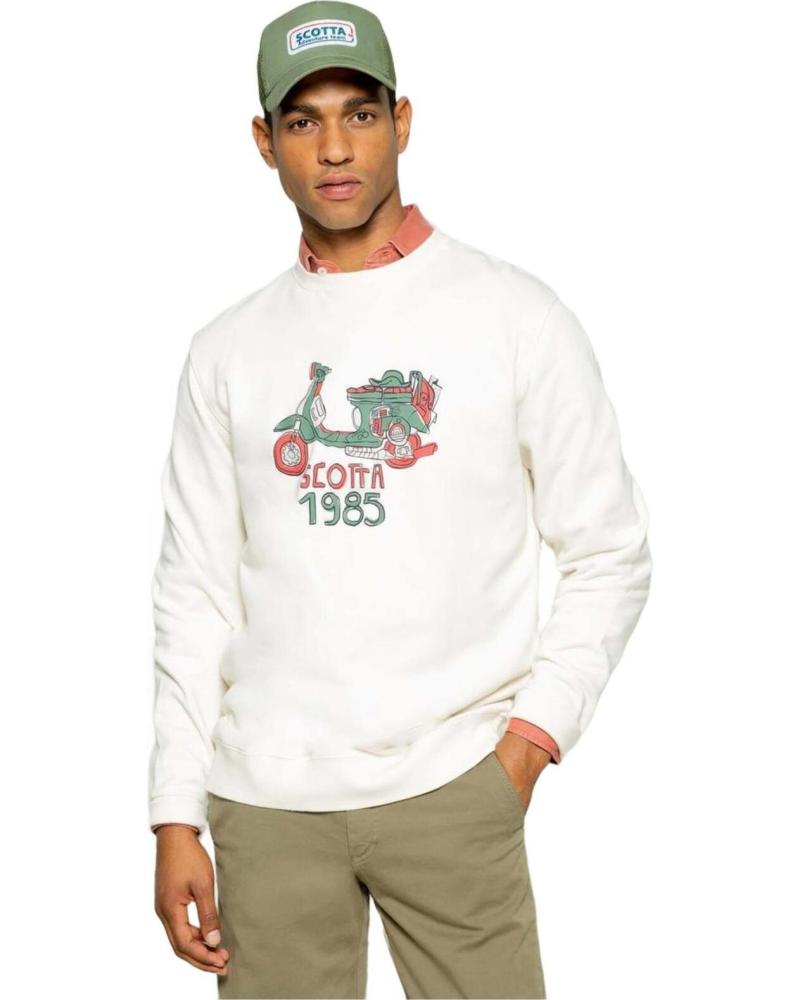 SCOTTA SWEATSHIRT ROHWEISS MIT VINTAGE-MOTORRAD-PRINT CRUDO
