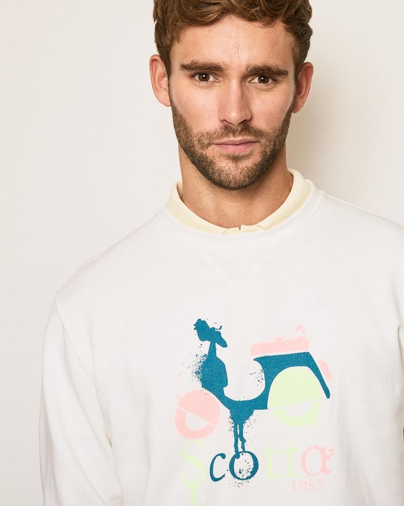 SCOTTA MULTICOLOR WHITE COTTON SWEATSHIRT WITH PRINTED LOGO MULTICOLOR