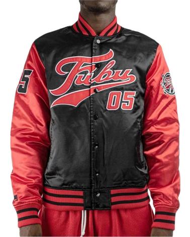 BLOUSON BOMBER VARSITY FUBU POUR HOMME - NOIR ET ROUGE NEGRO