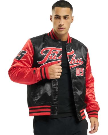 BLOUSON BOMBER VARSITY FUBU POUR HOMME - NOIR ET ROUGE NEGRO