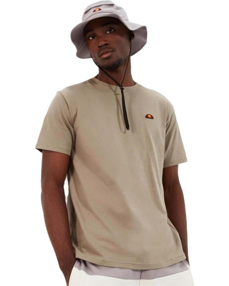 ELLESSE T-SHIRT EN COTON COL HENLEY KAKI POUR HOMME VERDE