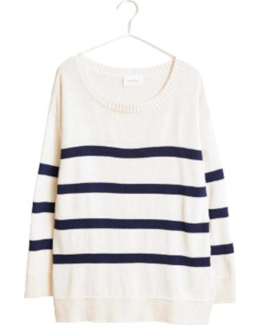 ESEOESE STRICKPULLOVER WEISS MIT MARINEBLAUEN STREIFEN BLANCO