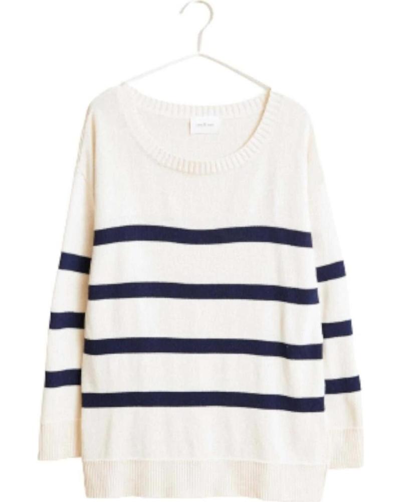 ESEOESE STRICKPULLOVER WEISS MIT MARINEBLAUEN STREIFEN BLANCO