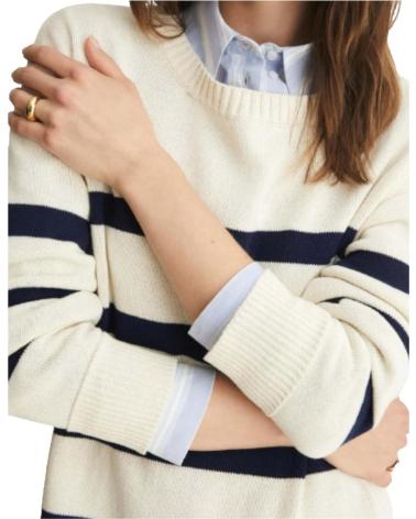 ESEOESE STRICKPULLOVER WEISS MIT MARINEBLAUEN STREIFEN BLANCO
