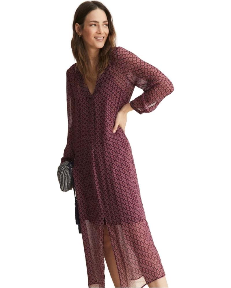 ESEOESE LANGES KLEID ROT MIT LANGEN ÄRMELN UND V-AUSSCHNITT ROJO