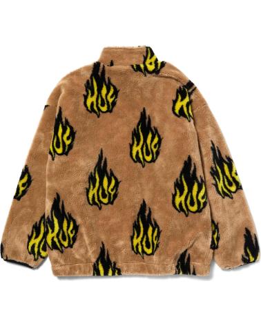 HUF FLAME PRINT FLEECE JACKET IN BROWN MARRóN