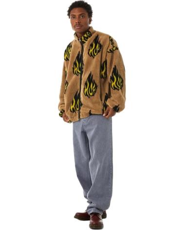 HUF FLAME PRINT FLEECE JACKET IN BROWN MARRóN