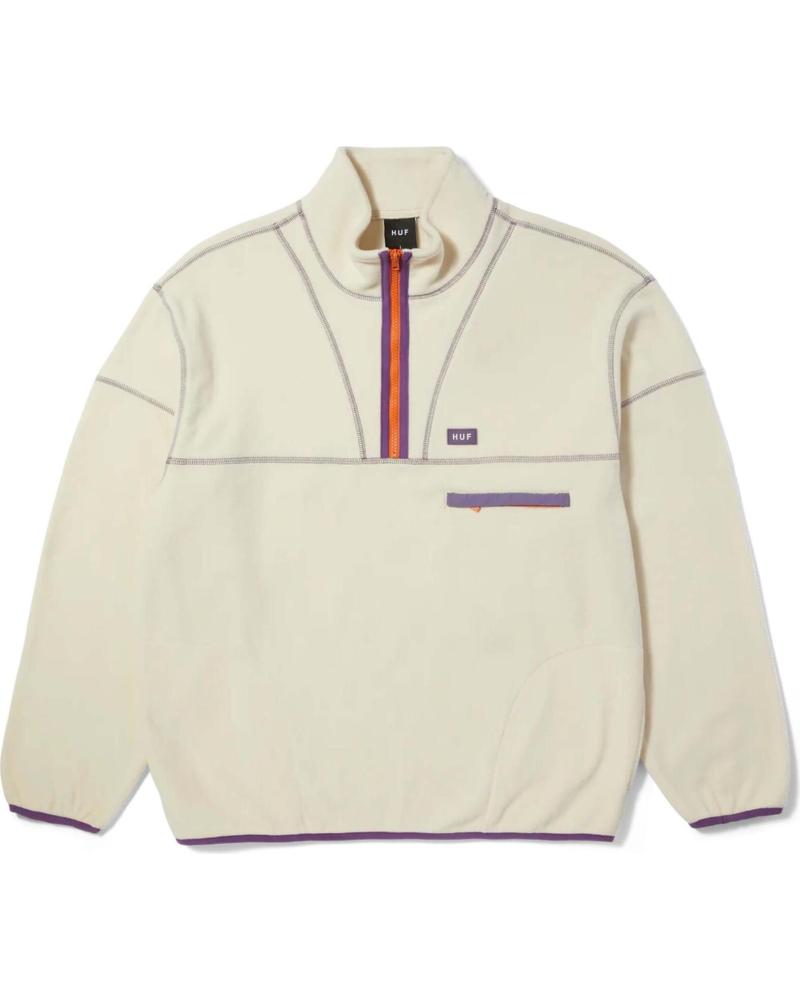 HUF HALF-ZIP FLEECE WITH CONTRAST DETAILS IN BEIGE BEIGE