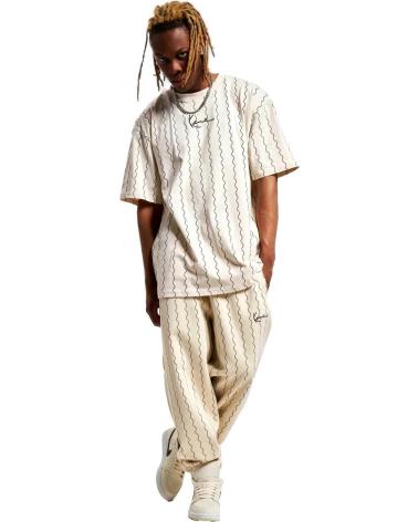 KARL KANI BEIGE VERTICAL STRIPED T-SHIRT FOR MEN BEIGE
