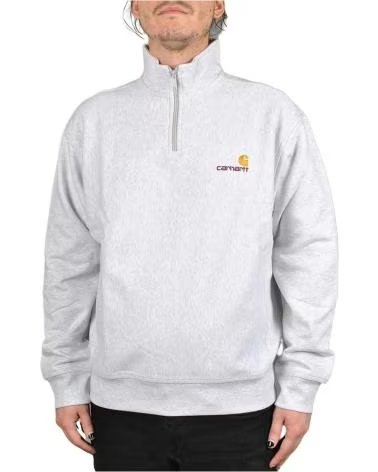 CARHARTT WIP SWEAT-SHIRT HALF ZIP AMERICAN SCRIPT I027014-482 ASH HEATHER GRIS