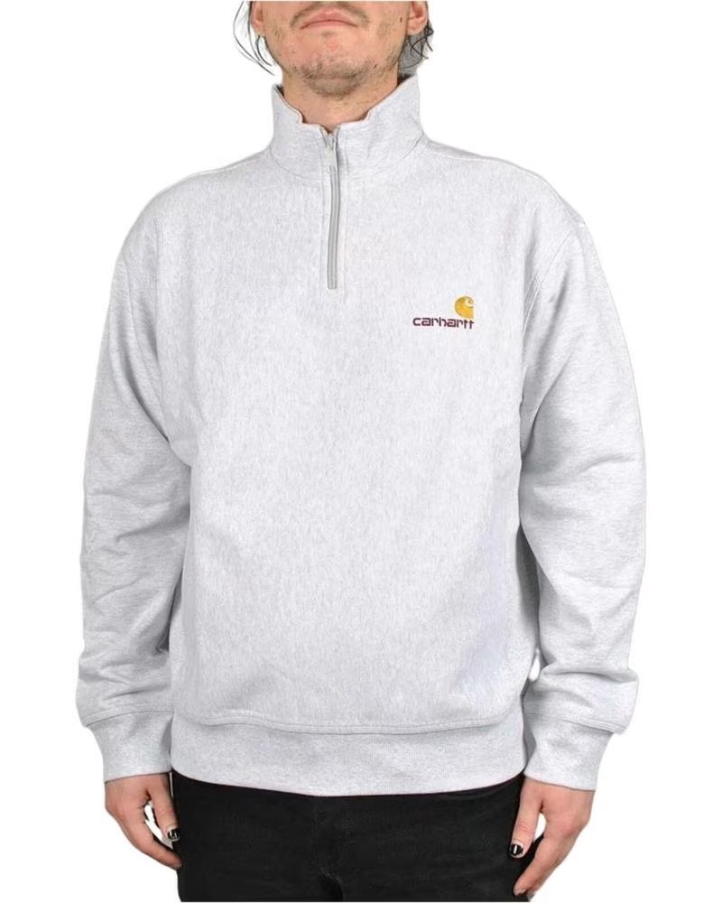 CARHARTT WIP SWEAT-SHIRT HALF ZIP AMERICAN SCRIPT I027014-482 ASH HEATHER GRIS