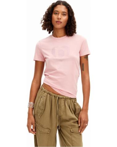DESIGUAL EMBOSSED LOGO T-SHIRT FOR WOMEN - PALE PINK ROSA