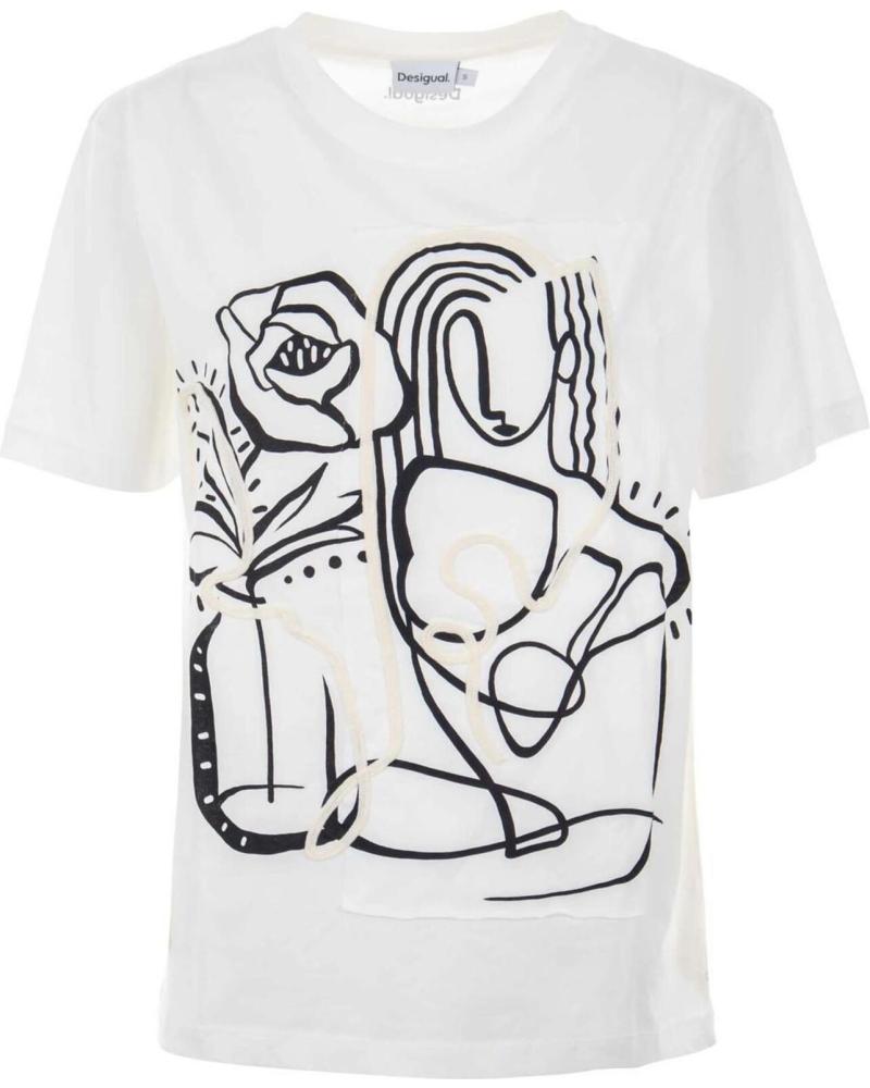 T-SHIRT BLANC MANCHES COURTES DESIGUAL AVEC IMPRIMÉ ART LINÉAIRE BLANCO