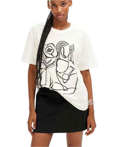 T-SHIRT BLANC MANCHES COURTES DESIGUAL AVEC IMPRIMÉ ART LINÉAIRE BLANCO