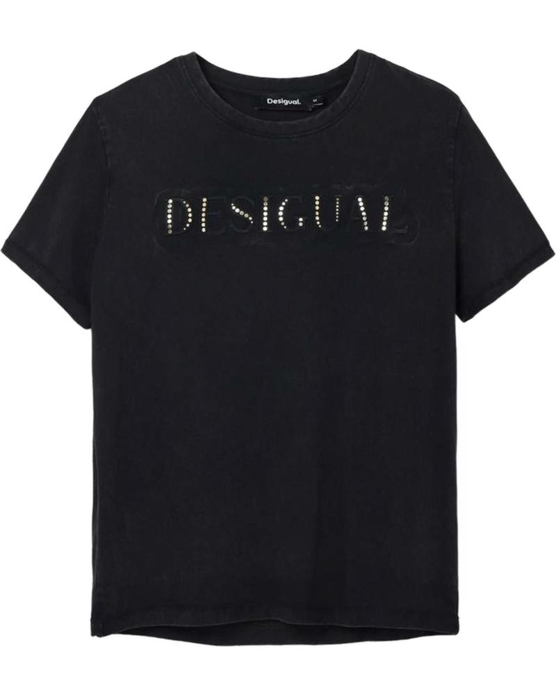 CAMISETA DESIGUAL NEGRA CON LOGO TEXTURIZADO NEGRO