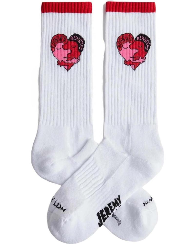 CALZINI JIMMY LION CON DESIGN CUORE E BORDO ROSSO BIANCO BLANCO