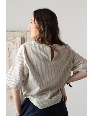 YERSE 42877202 ECRU SHORT-SLEEVE SHIRT WITH BACK SLIT CRUDO
