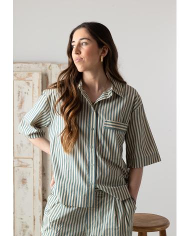 YERSE - 42840217 - CAMISA DE MANGA CORTA DE POPELIN 100 ALGODON - VERDE