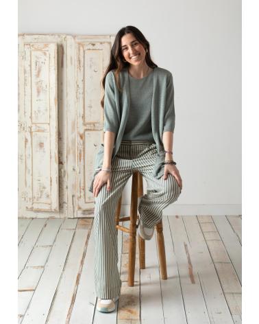 YERSE - 42839217 - PANTALONES CON BOLSILLOS DE POPELIN 100 ALGODON VERDE