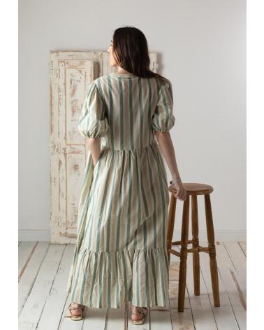 YERSE LONG COTTON DRESS WITH MAO COLLAR AND POCKETS - REF. 42822217, GREEN VERDE