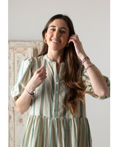 YERSE LONG COTTON DRESS WITH MAO COLLAR AND POCKETS - REF. 42822217, GREEN VERDE