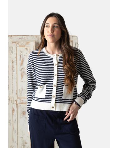 YERSE 42535255 STRIPED CARDIGAN IN BLUE AZUL