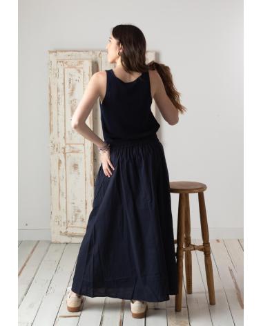 YERSE YERSE TOP DE ALGODÓN Y LINO CON BAJO ACANALADO - MODELO 42519055 AZUL