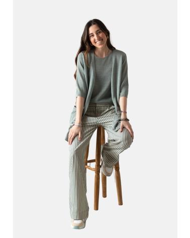 YERSE YERSE TOP DE ALGODÓN Y LINO CON BAJO ACANALADO - MODELO 42519018 VERDE
