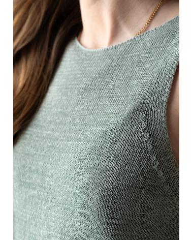 YERSE YERSE TOP DE ALGODÓN Y LINO CON BAJO ACANALADO - MODELO 42519018 VERDE