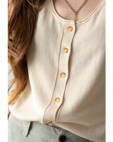 YERSE - 42510003 - TOP CON BOTONES Y ESCOTE REDONDO - MUJER BEIGE