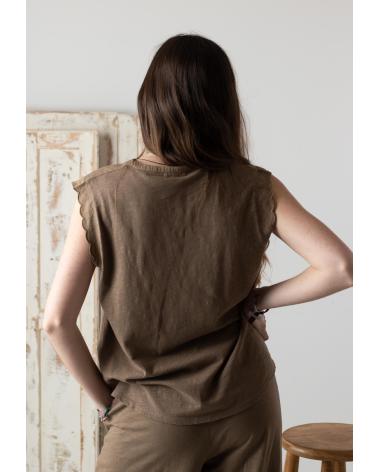 CAMISA YERSE 42218025 SIN MANGAS DE ALGODÓN Y LINO EN VERDE VERDE