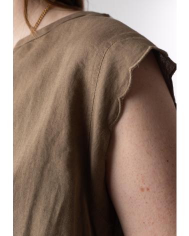 CAMISA YERSE 42218025 SIN MANGAS DE ALGODÓN Y LINO EN VERDE VERDE