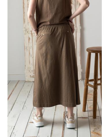 YERSE FALDA MIDI ALGODÓN FLAME CINTURA ELÁSTICA VERDE | MODELO 42217025 VERDE