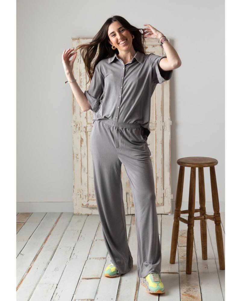 PANTALONES FLUIDOS DE PUNTO YERSE CON CINTURA ELÁSTICA - GRIS 42111007 GRIS