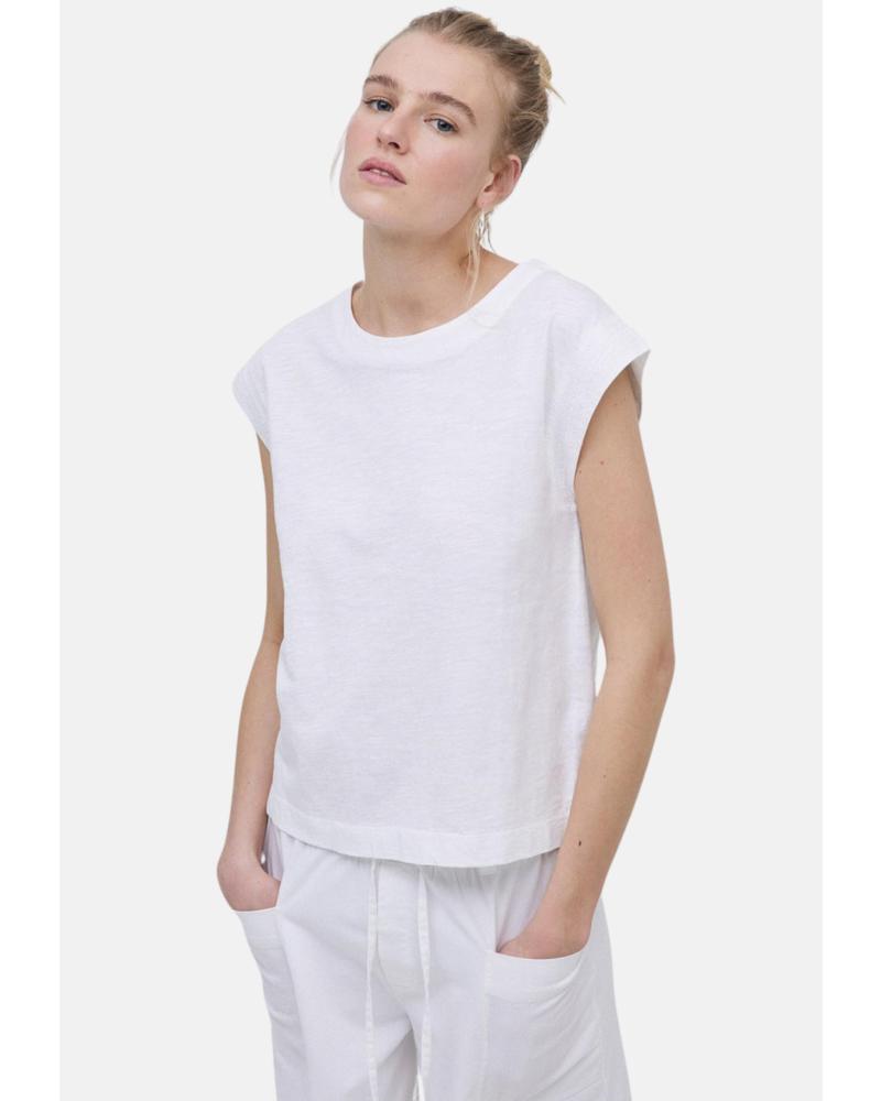 T-SHIRT SANS MANCHES YERSE 42019001 BLANC AVEC BRODERIE AUX ÉPAULES BLANCO