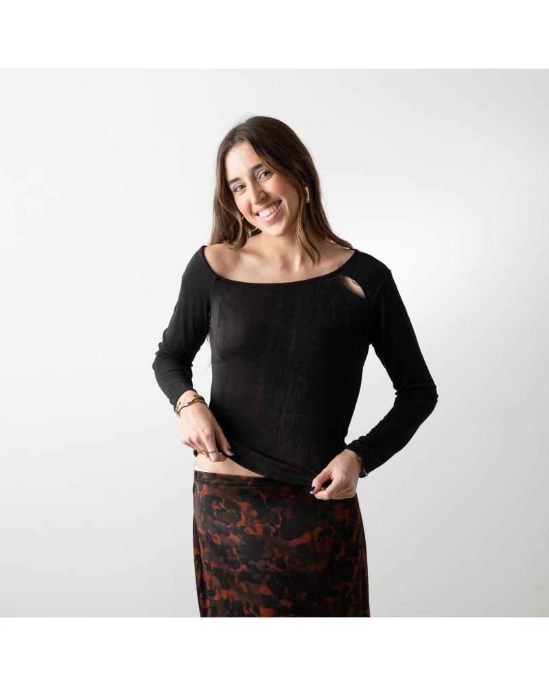 T-SHIRT MANCHES LONGUES ASYMÉTRIQUE SYSTEMACTION I24CTN2540 AVEC DÉTAIL NOIR NEGRO