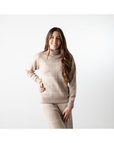 Inizio-WHY-NOT-COLLECTION-WHY-NOT---W22407048-–-JERSEY-DE-CUADROS-CON-CUELLO-CISNE---BEIGE