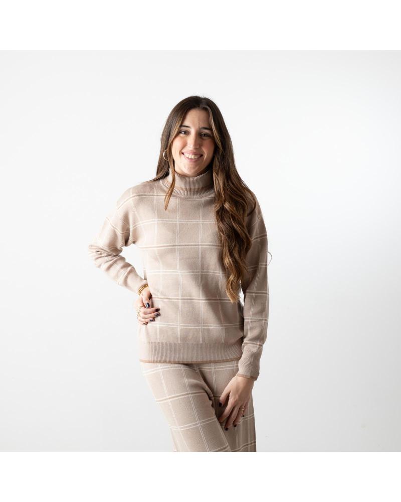 Startseite-WHY-NOT-COLLECTION-WHY-NOT---W22407048-–-JERSEY-DE-CUADROS-CON-CUELLO-CISNE---BEIGE