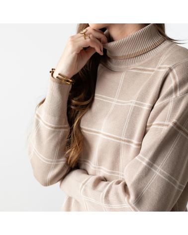 Startseite-WHY-NOT-COLLECTION-WHY-NOT---W22407048-–-JERSEY-DE-CUADROS-CON-CUELLO-CISNE---BEIGE
