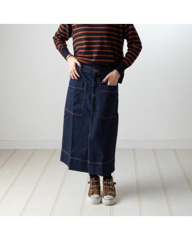 GONNA DRITTA IN DENIM YERSE 41853056 IN COTONE ORGANICO BLU AZUL