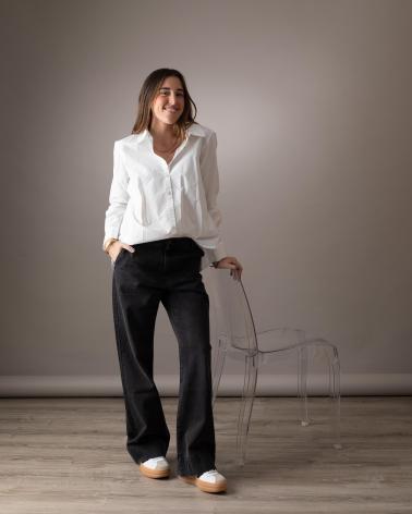 PANTALONE JEANS WIDE LEG YERSE 41851036 IN COTONE ORGANICO GRIGIO GRIS