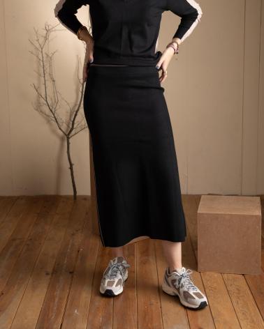 WHY NOT COLLECTION GONNA DRITTA MIDI NERA CON CONTRASTI A L - MODELLO W22402202 NEGRO