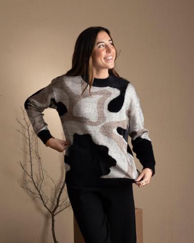 MAGLIONE JACQUARD ASTRATTO WHY NOT COLLECTION W22401607 ECRU CRUDO