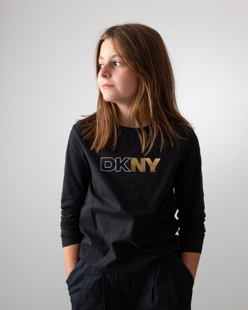 DKNY T-SHIRT MANICHE LUNGHE NERA IN COTONE PER RAGAZZA D6203709B NEGRO