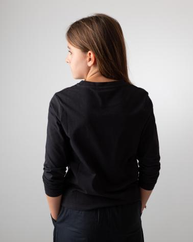DKNY T-SHIRT MANICHE LUNGHE NERA IN COTONE PER RAGAZZA D6203709B NEGRO